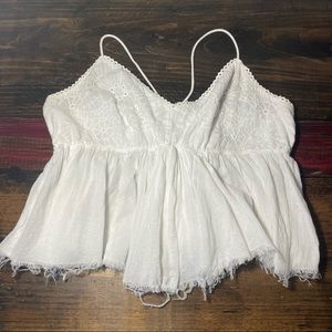 AERIE - White Boho Festival Crop Tank Top with Lace Up Back